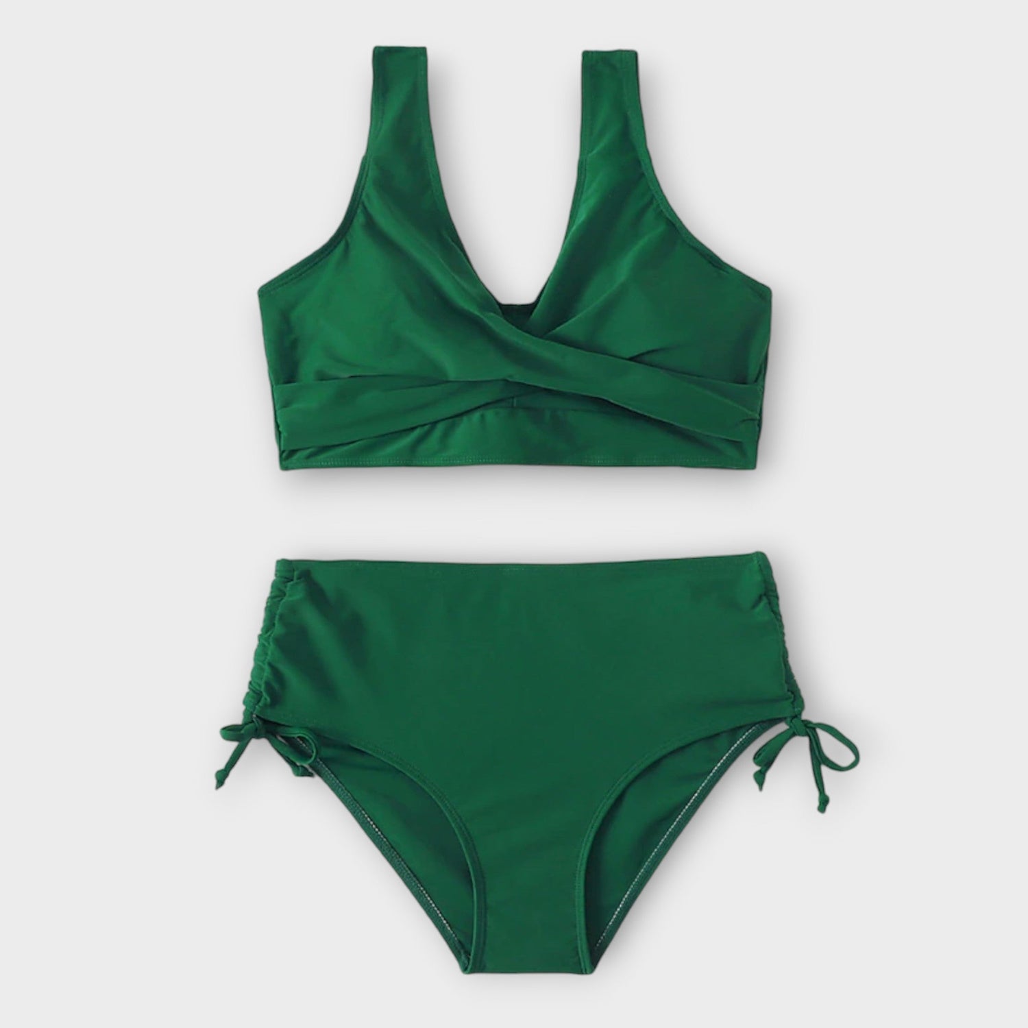 High Waist Bikini Set with Wrap Front Top and Ruched Bottoms