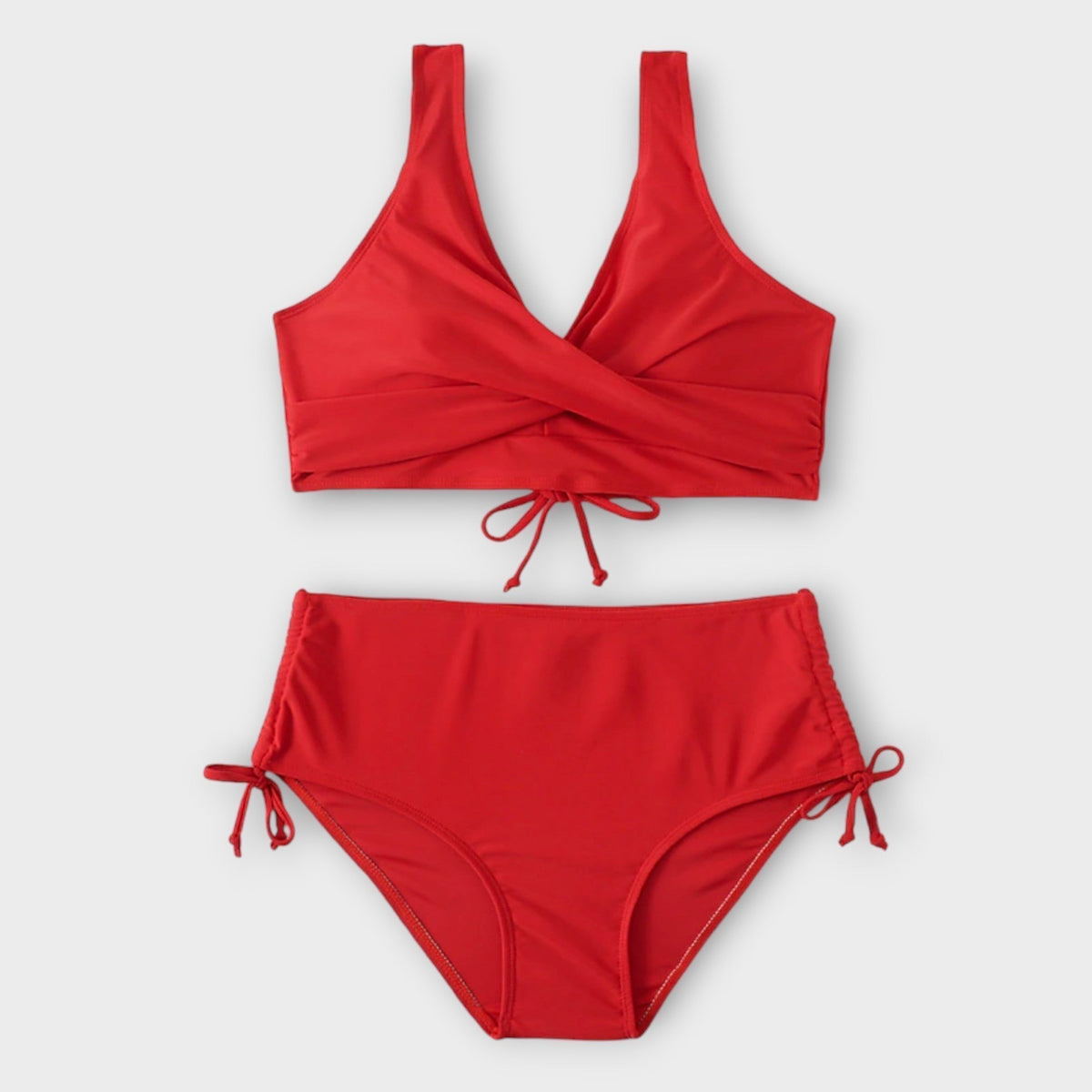 High Waist Bikini Set with Wrap Front Top and Ruched Bottoms