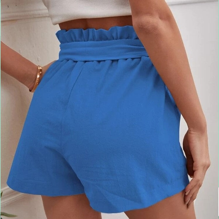 High Waist Shorts with Ruffle Waistband and Tie Belt
