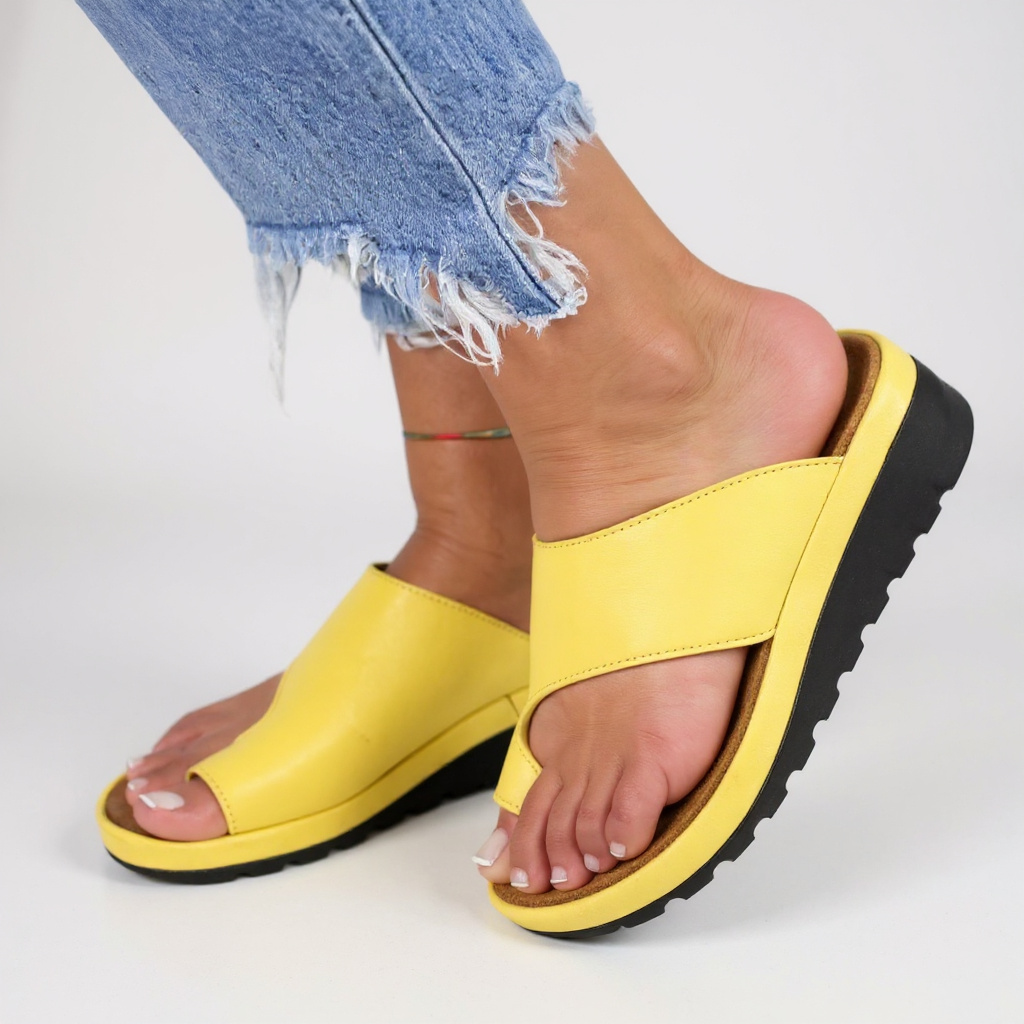 Wedge Flip Flops with Wide Toe Strap and Platform Sole