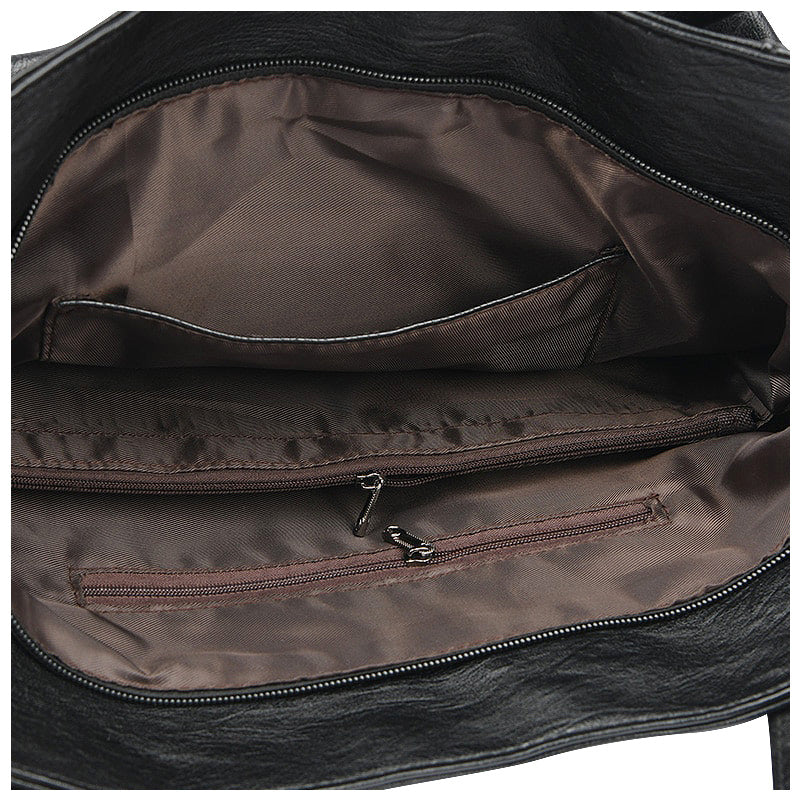 Large Leather Shoulder Bag with Tassel Zip and Stud Detail