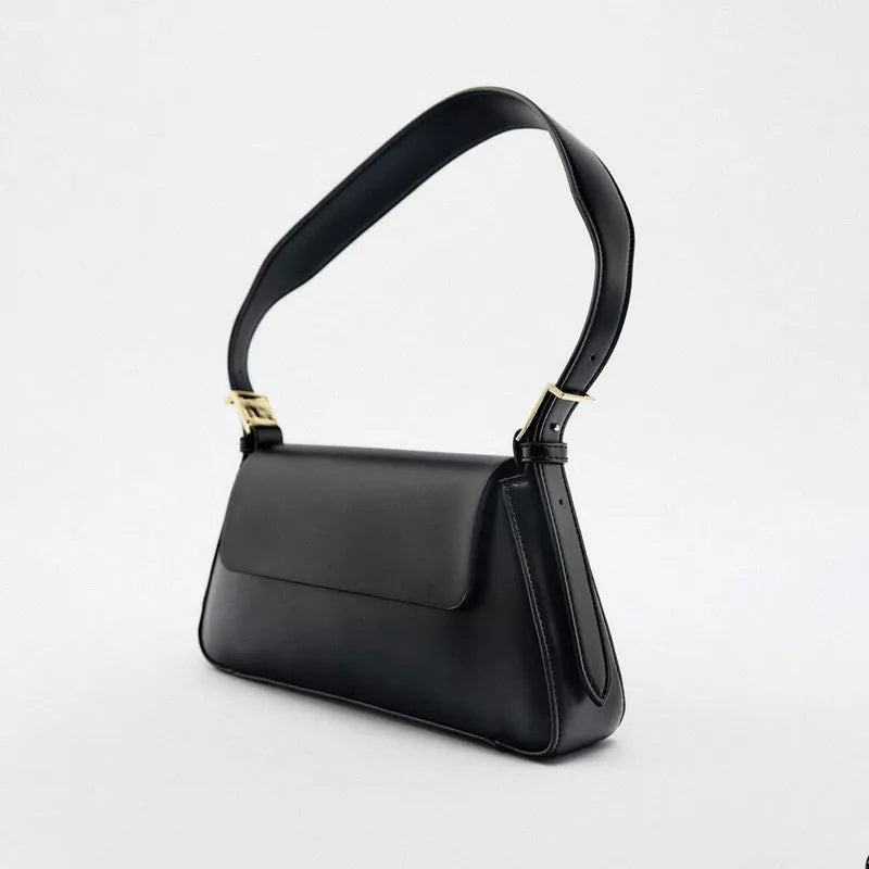Leather Baguette Shoulder Bag with Knotted Strap Detail
