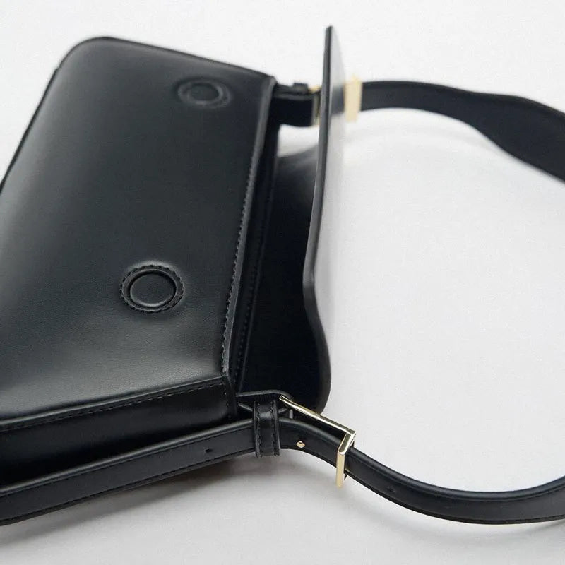 Leather Baguette Shoulder Bag with Knotted Strap Detail
