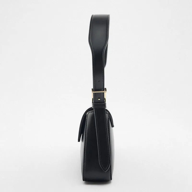 Leather Baguette Shoulder Bag with Knotted Strap Detail