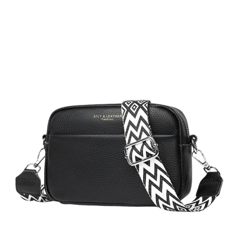 Leather Crossbody Bag with Wide Patterned Strap