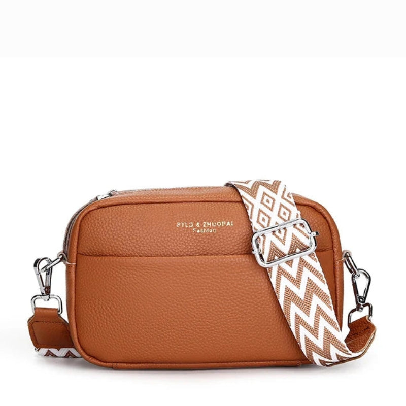 Leather Crossbody Bag with Wide Patterned Strap
