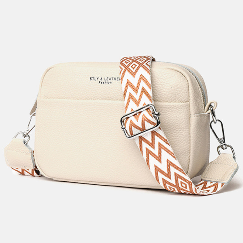 Leather Crossbody Bag with Wide Patterned Strap