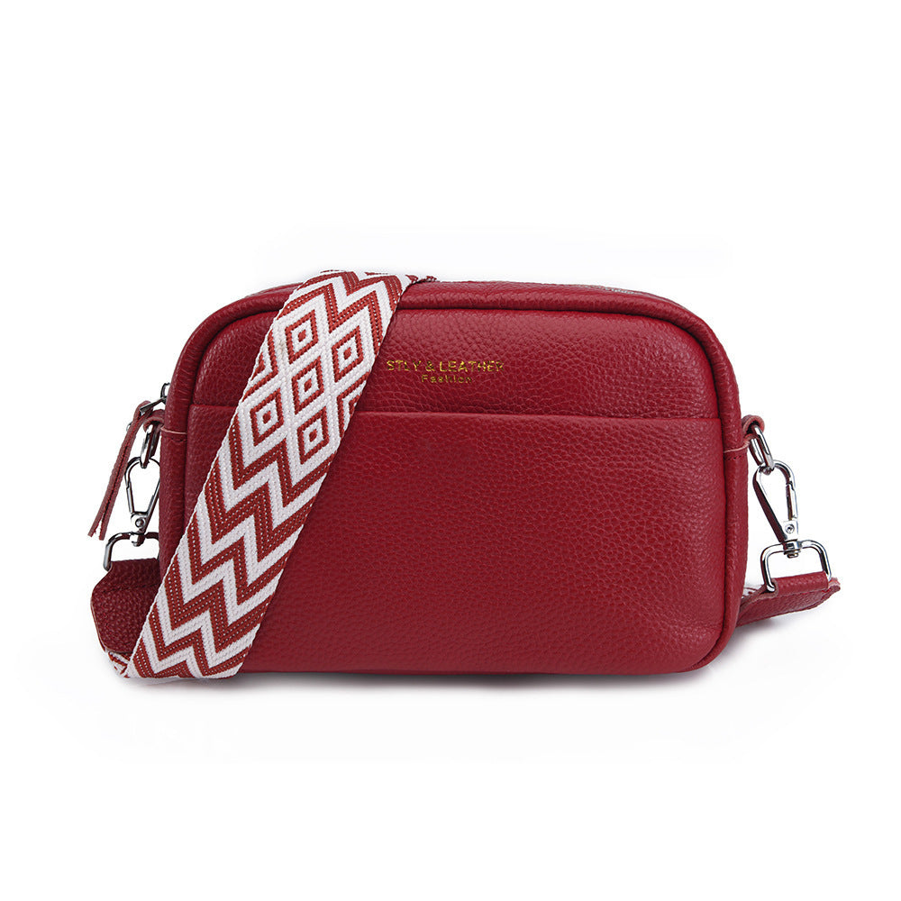 Leather Crossbody Bag with Wide Patterned Strap