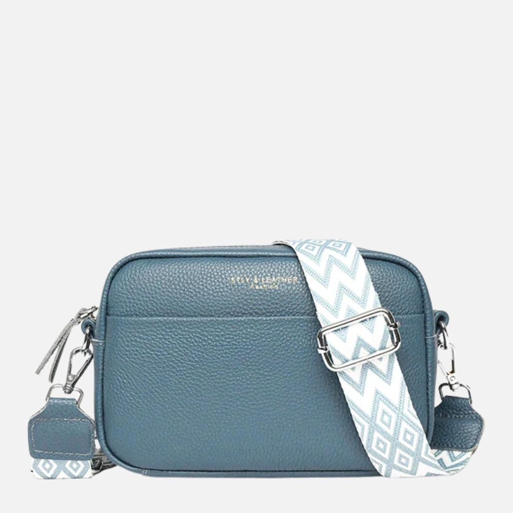 Leather Crossbody Bag with Wide Patterned Strap