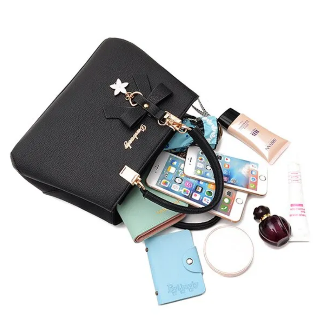 Leather Handbag with Bow and Star Charm Detail