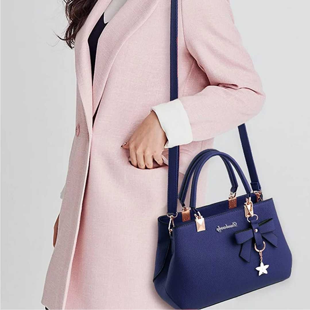 Leather Handbag with Bow and Star Charm Detail