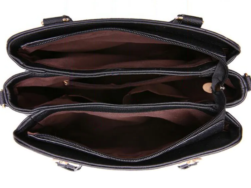 Leather Handbag with Embossed Weave Panel and Tassel Charm