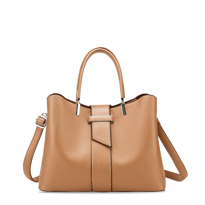 Leather Shoulder Bag with Centre Strap Detail and Gold Hardware