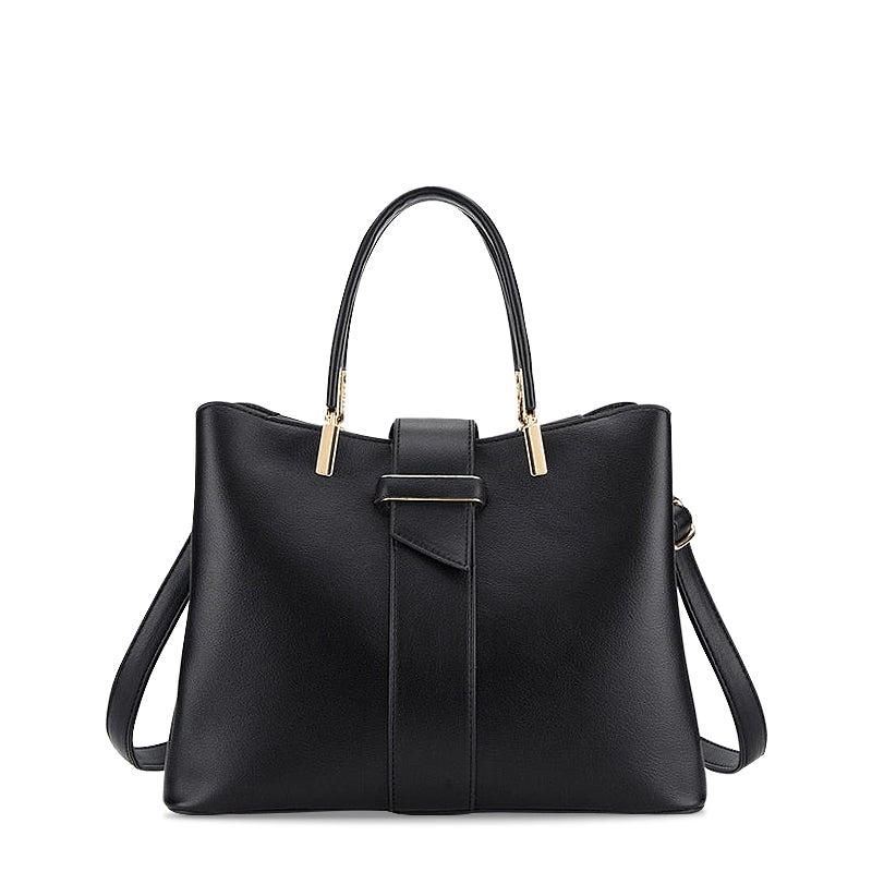 Leather Shoulder Bag with Centre Strap Detail and Gold Hardware