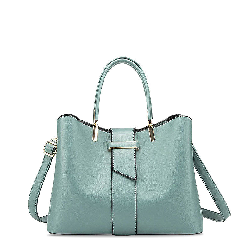 Leather Shoulder Bag with Centre Strap Detail and Gold Hardware