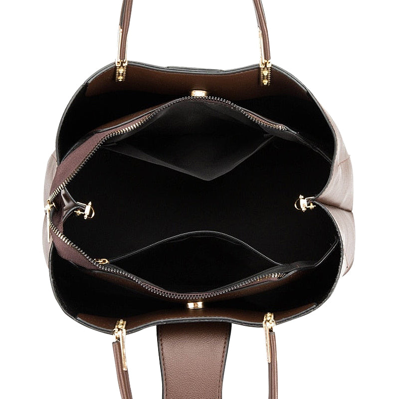 Leather Shoulder Bag with Centre Strap Detail and Gold Hardware