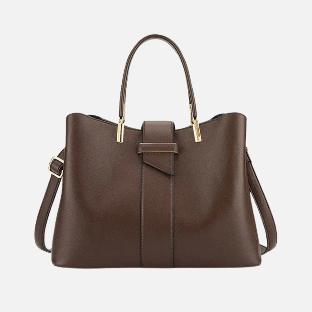 Leather Shoulder Bag with Centre Strap Detail and Gold Hardware