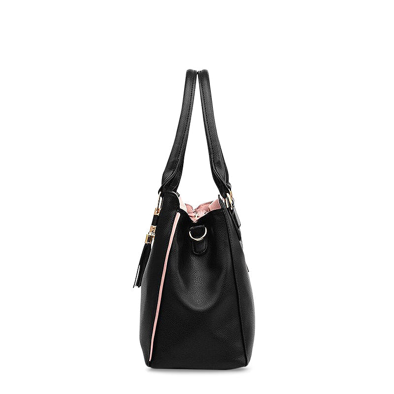 Leather Shoulder Bag with Contrast Trim and Charm Detail