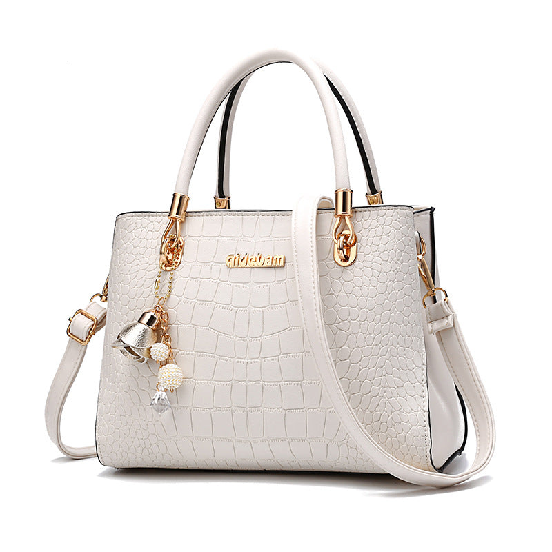 Leather Shoulder Bag with Crocodile Embossed Detail and Gold Hardware
