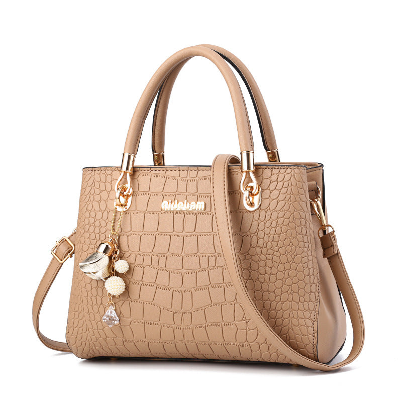 Leather Shoulder Bag with Crocodile Embossed Detail and Gold Hardware