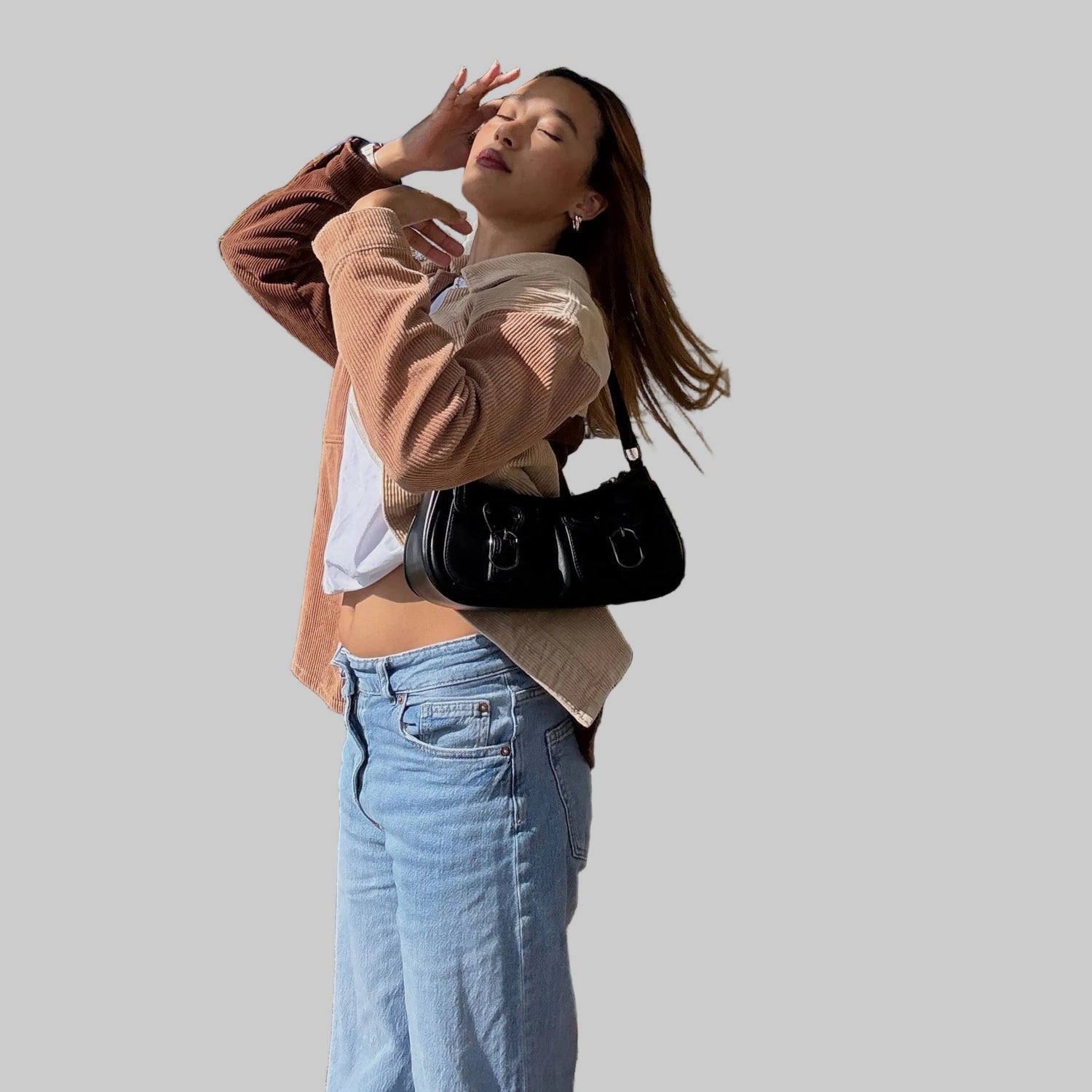 Leather Shoulder Bag with Double Front Buckle Pockets