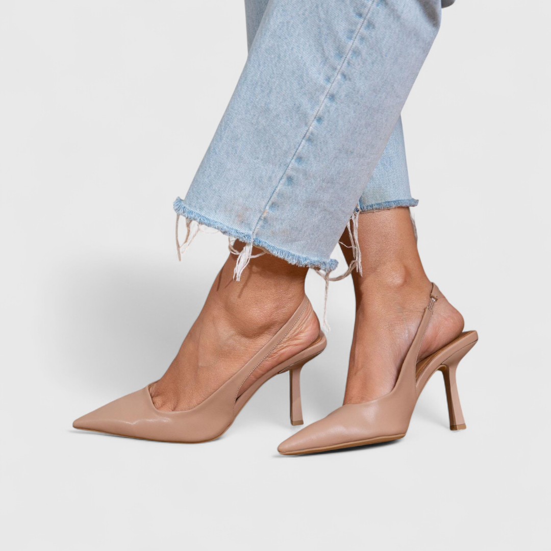 Leather Slingback Heels with Stiletto Heels and Pointed Toe