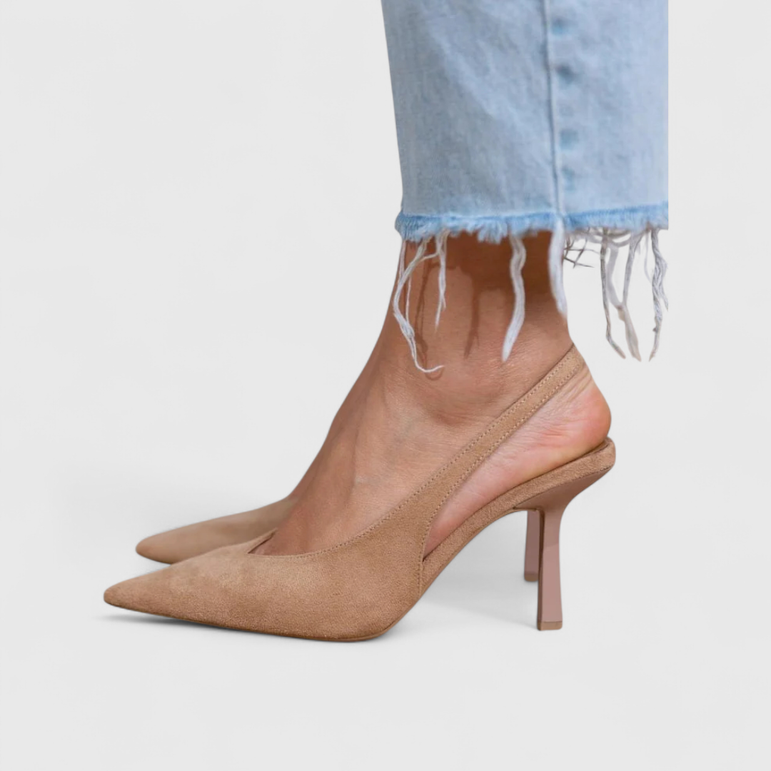 Leather Slingback Heels with Stiletto Heels and Pointed Toe