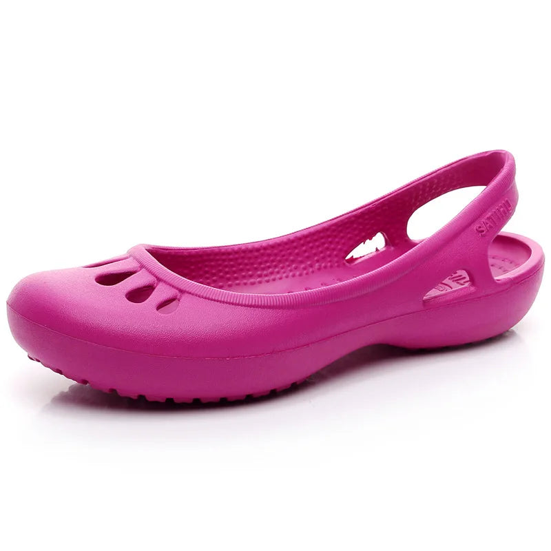 Lightweight Jelly Flat Sandals with Slingback Strap and Cut-Out Detail