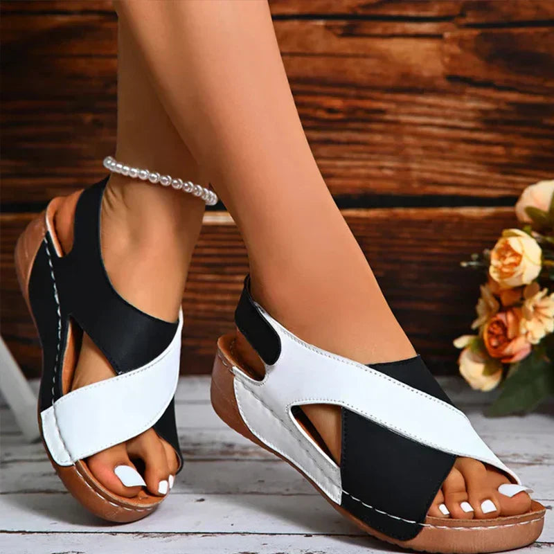 Wedge Sandals with Cross Strap and Elasticated Back