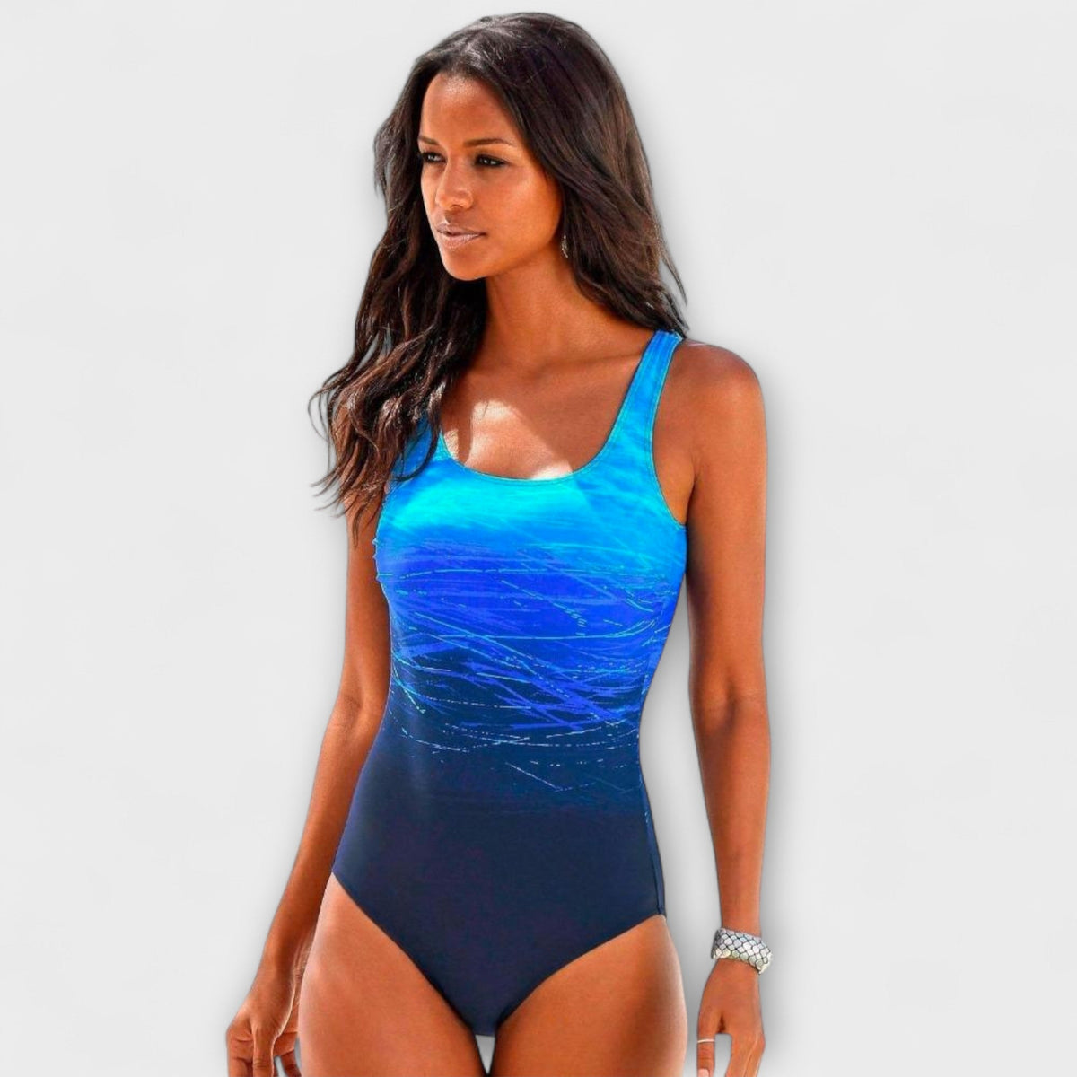 One Piece Swimsuit with Ombre Print and Criss Cross Back