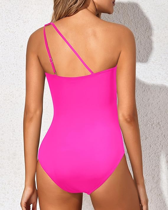 One Shoulder Ruched One Piece Swimsuit with Cutout Detail