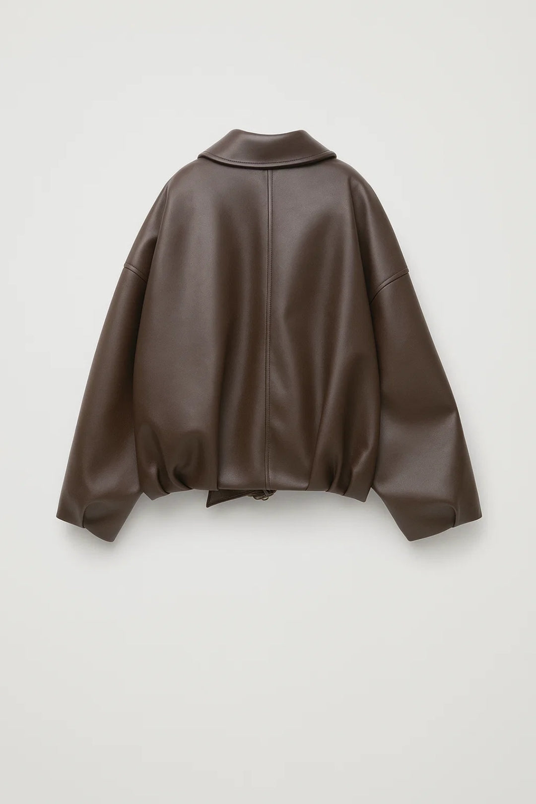 Oversized Leather Jacket with Belt and Zip Front