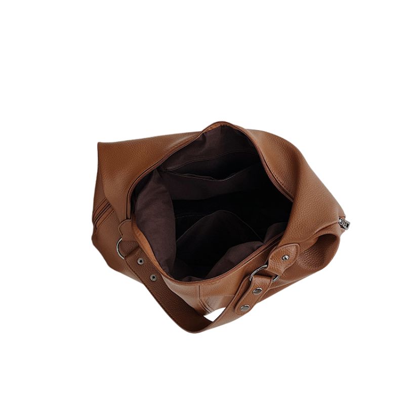 Oversized Leather Hobo Shoulder Bag in Soft Crescent Shape