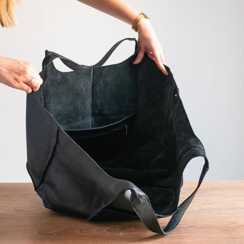 Oversized Leather Tote Bag with Front Patch Pockets