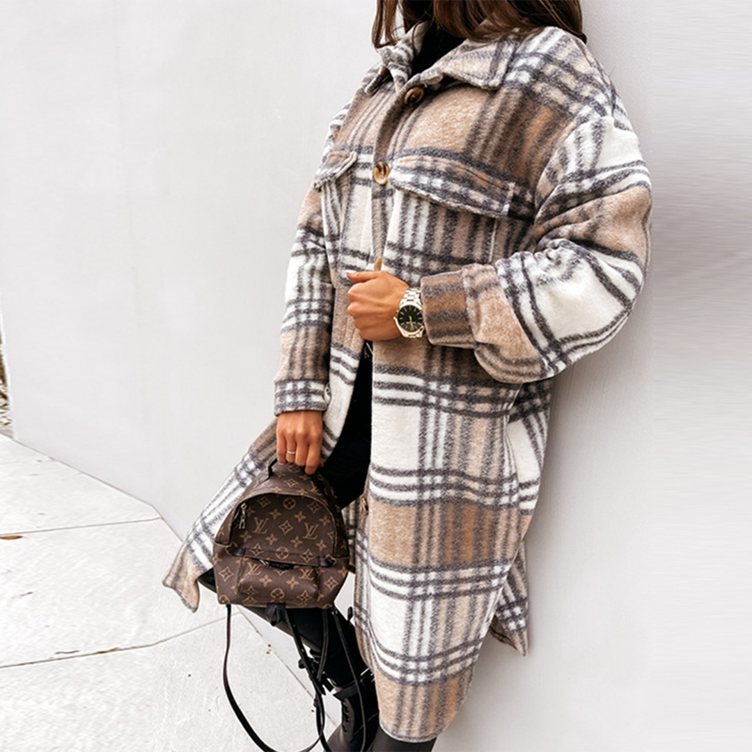 Oversized Plaid Shacket with Chest Pockets and Button Front