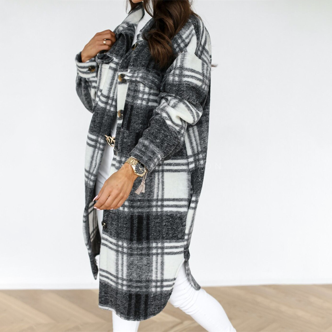 Oversized Plaid Shacket with Chest Pockets and Button Front