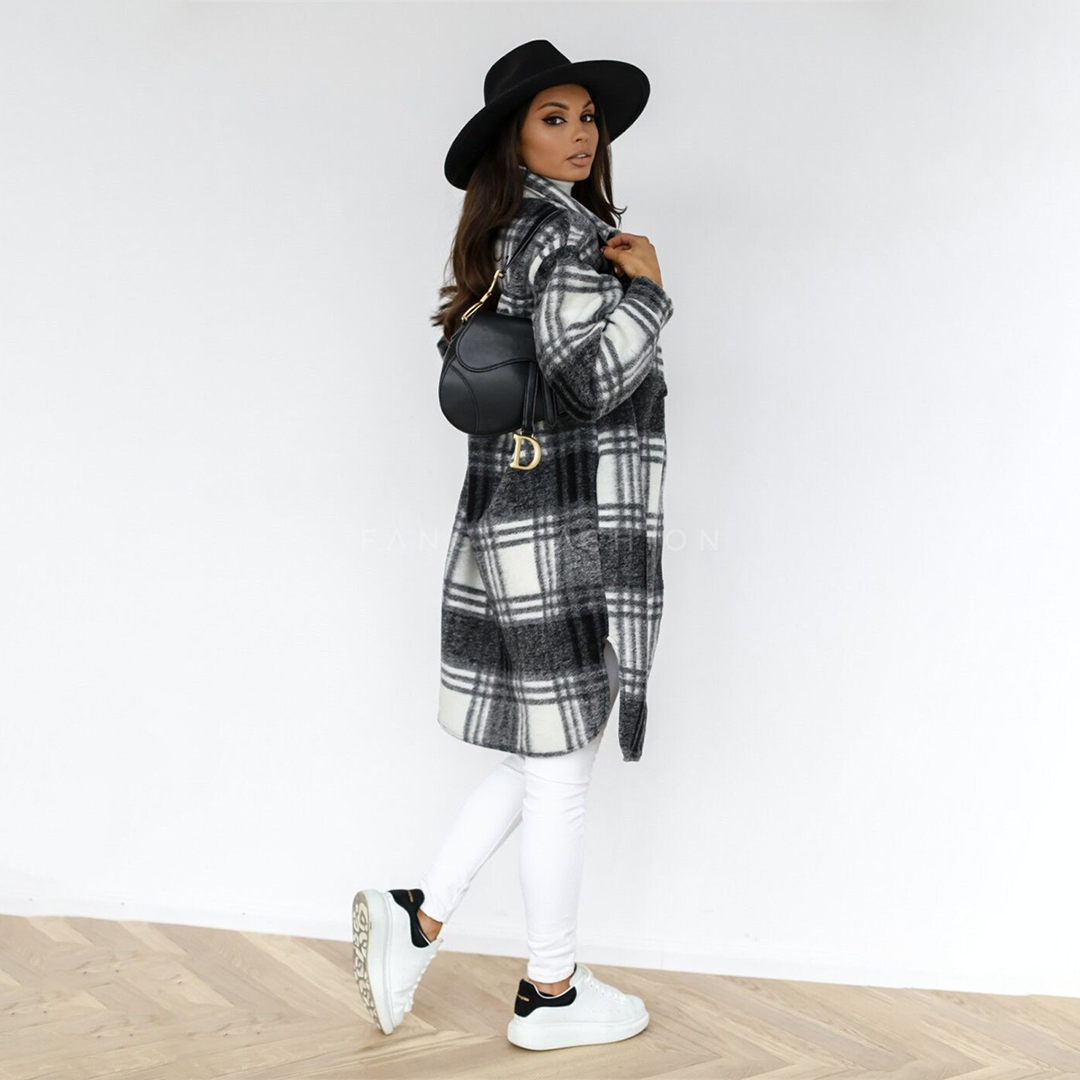 Oversized Plaid Shacket with Chest Pockets and Button Front