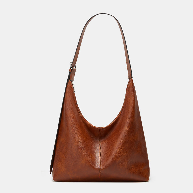 Pebbled Leather Hobo Shoulder Bag in Relaxed Crescent Shape