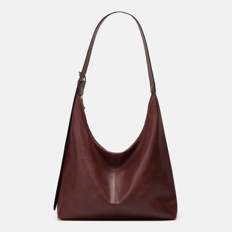 Pebbled Leather Hobo Shoulder Bag in Relaxed Crescent Shape