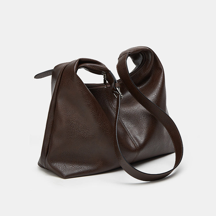 Pebbled Leather Hobo Shoulder Bag in Relaxed Crescent Shape