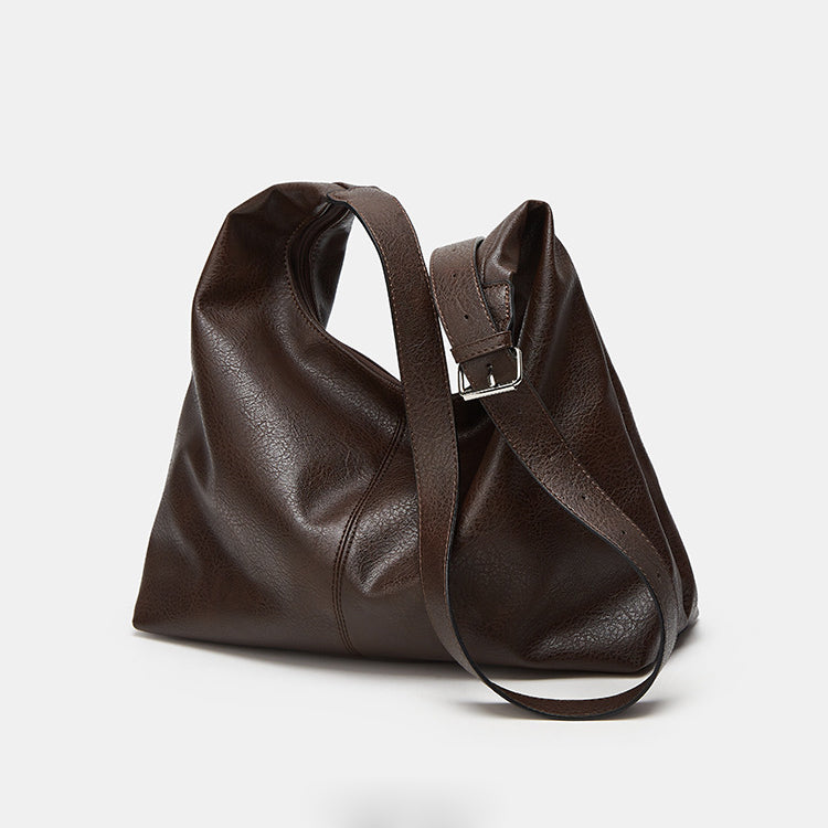 Pebbled Leather Hobo Shoulder Bag in Relaxed Crescent Shape