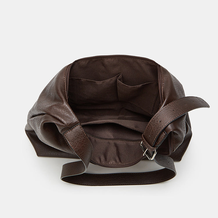 Pebbled Leather Hobo Shoulder Bag in Relaxed Crescent Shape