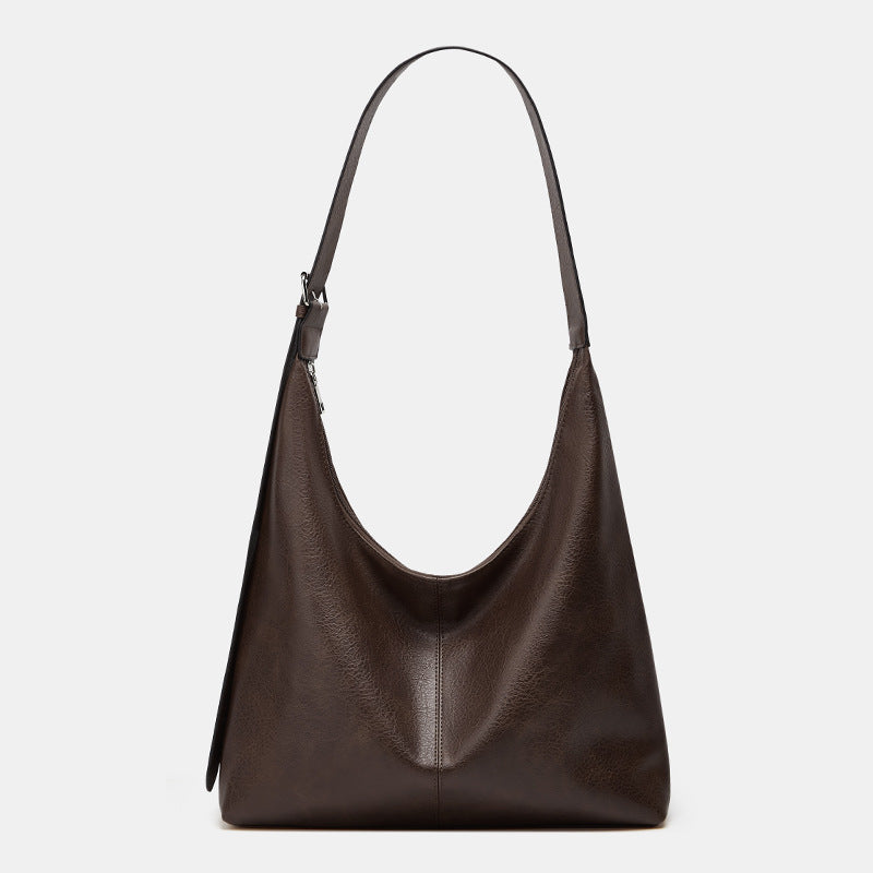 Pebbled Leather Hobo Shoulder Bag in Relaxed Crescent Shape