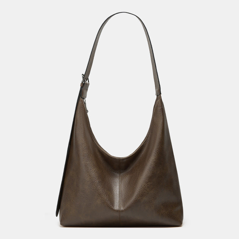 Pebbled Leather Hobo Shoulder Bag in Relaxed Crescent Shape