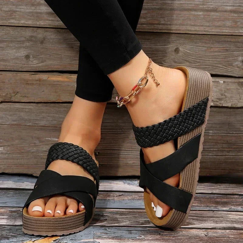 Platform Sandals with Crossover Braided Straps