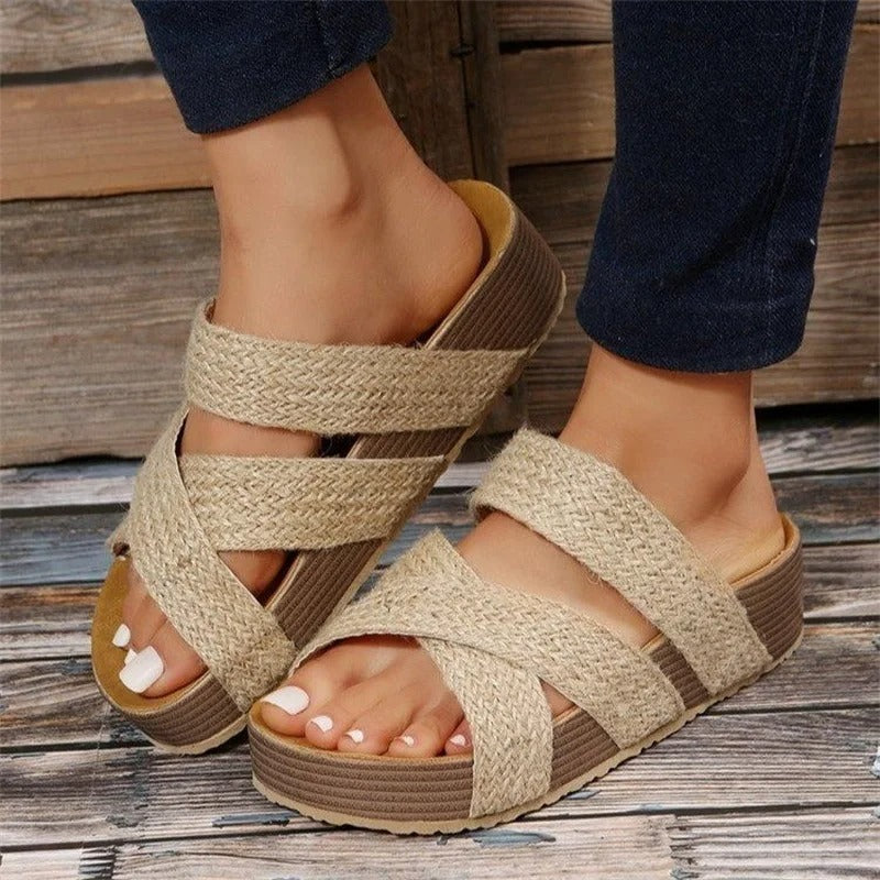 Platform Sandals with Crossover Braided Straps