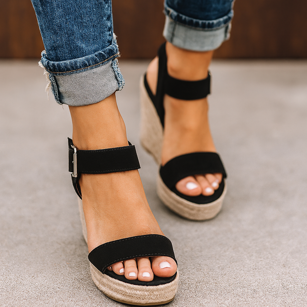 Platform Wedge Sandals with Ankle Strap and Espadrille Sole