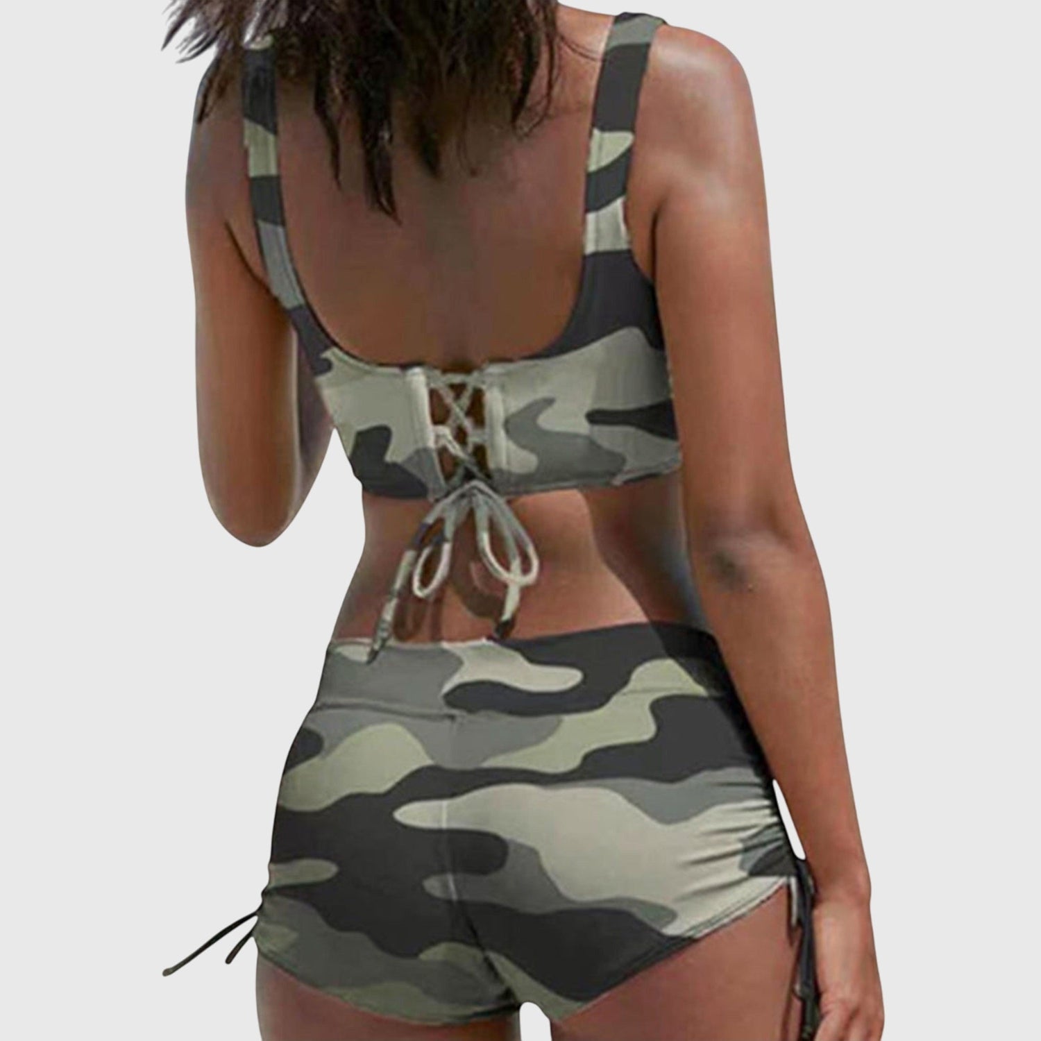 Printed Crop Top and Shorts Two Piece Swimsuit Set