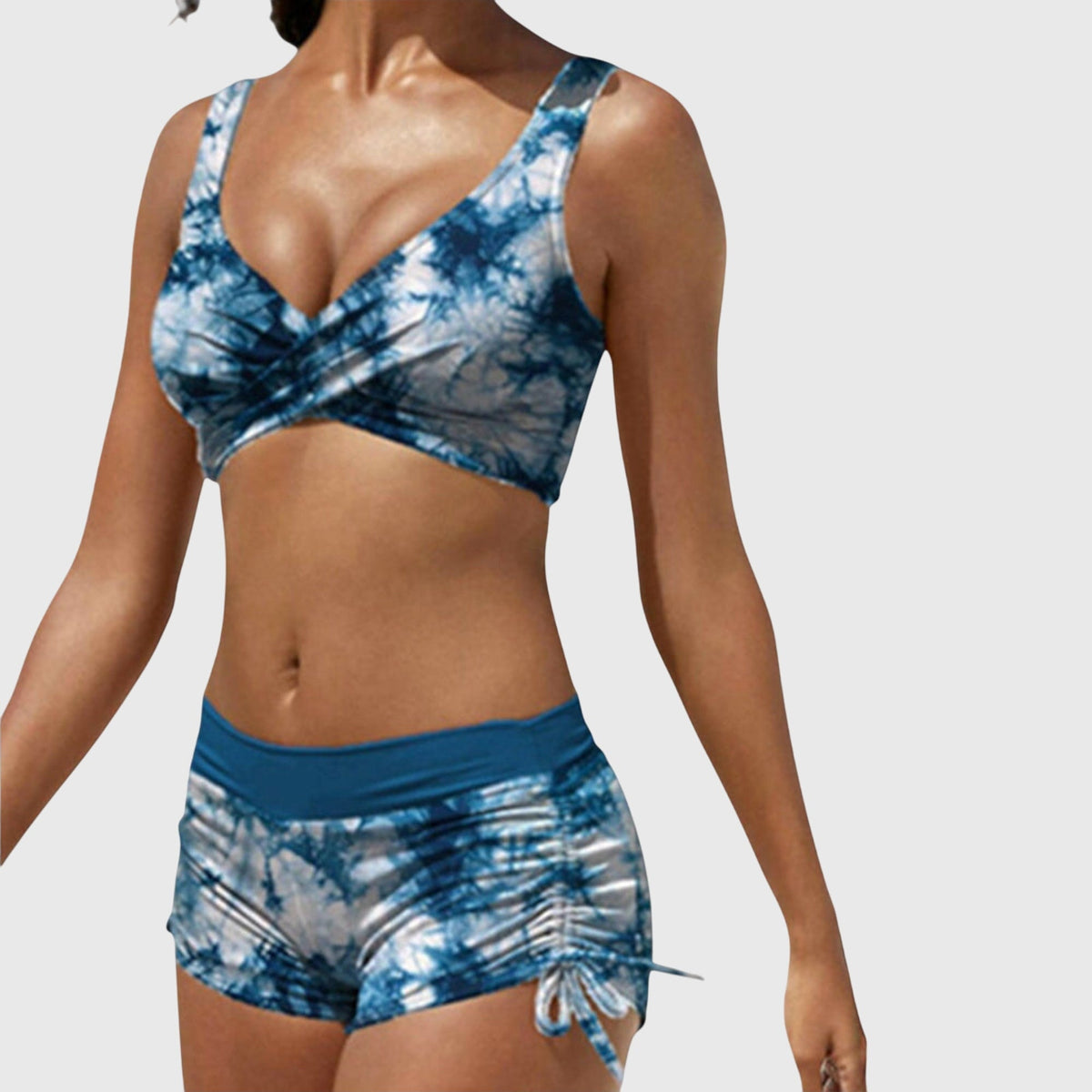 Printed Crop Top and Shorts Two Piece Swimsuit Set
