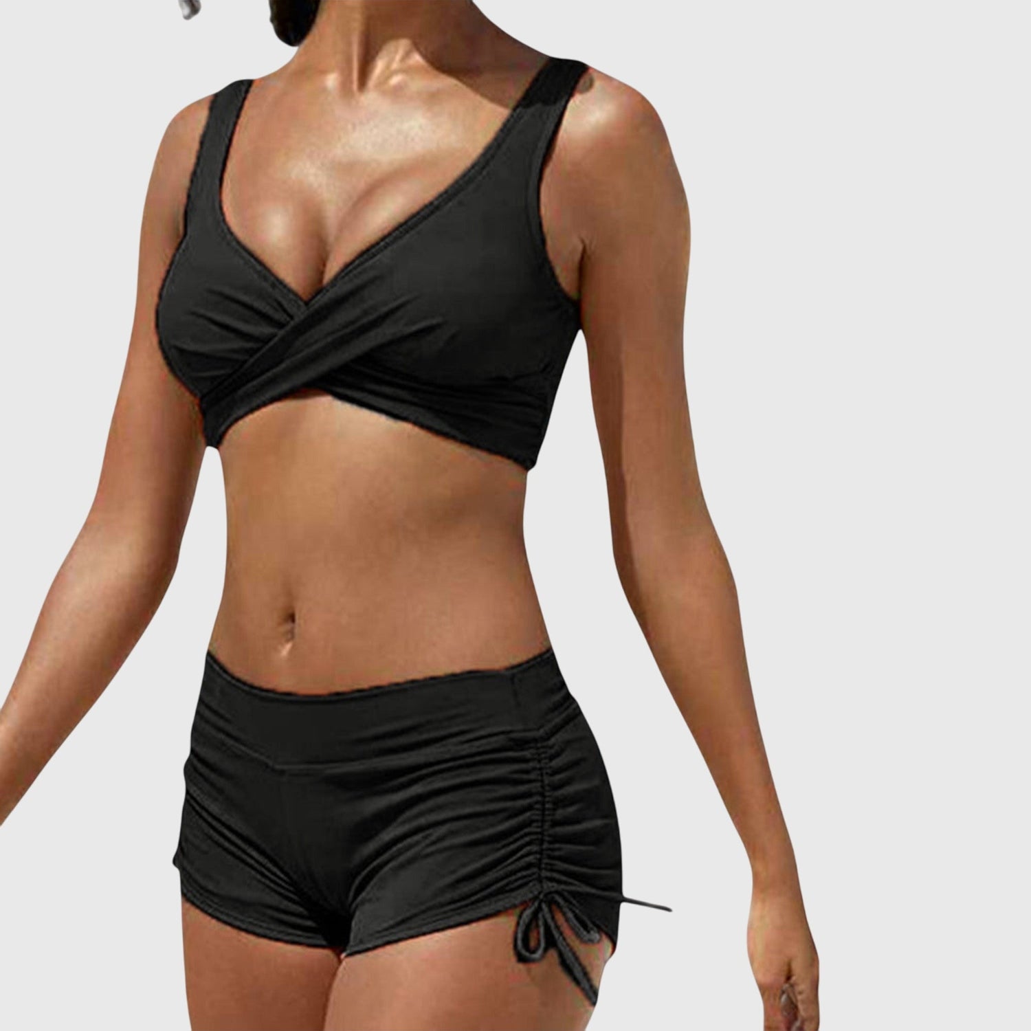 Printed Crop Top and Shorts Two Piece Swimsuit Set